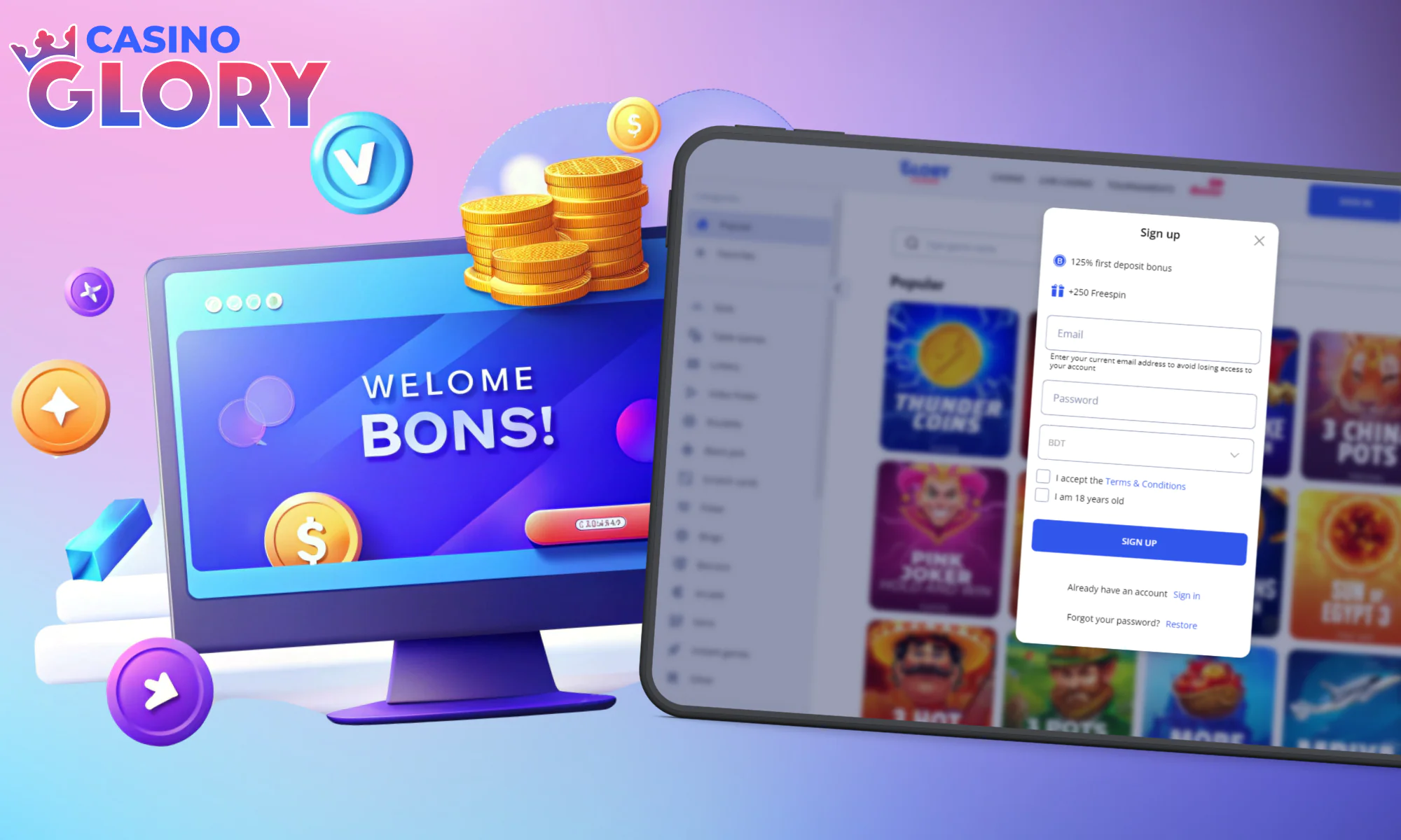 Yeni oyuncular için Hoş Geldin Glory Casino Bonusu
