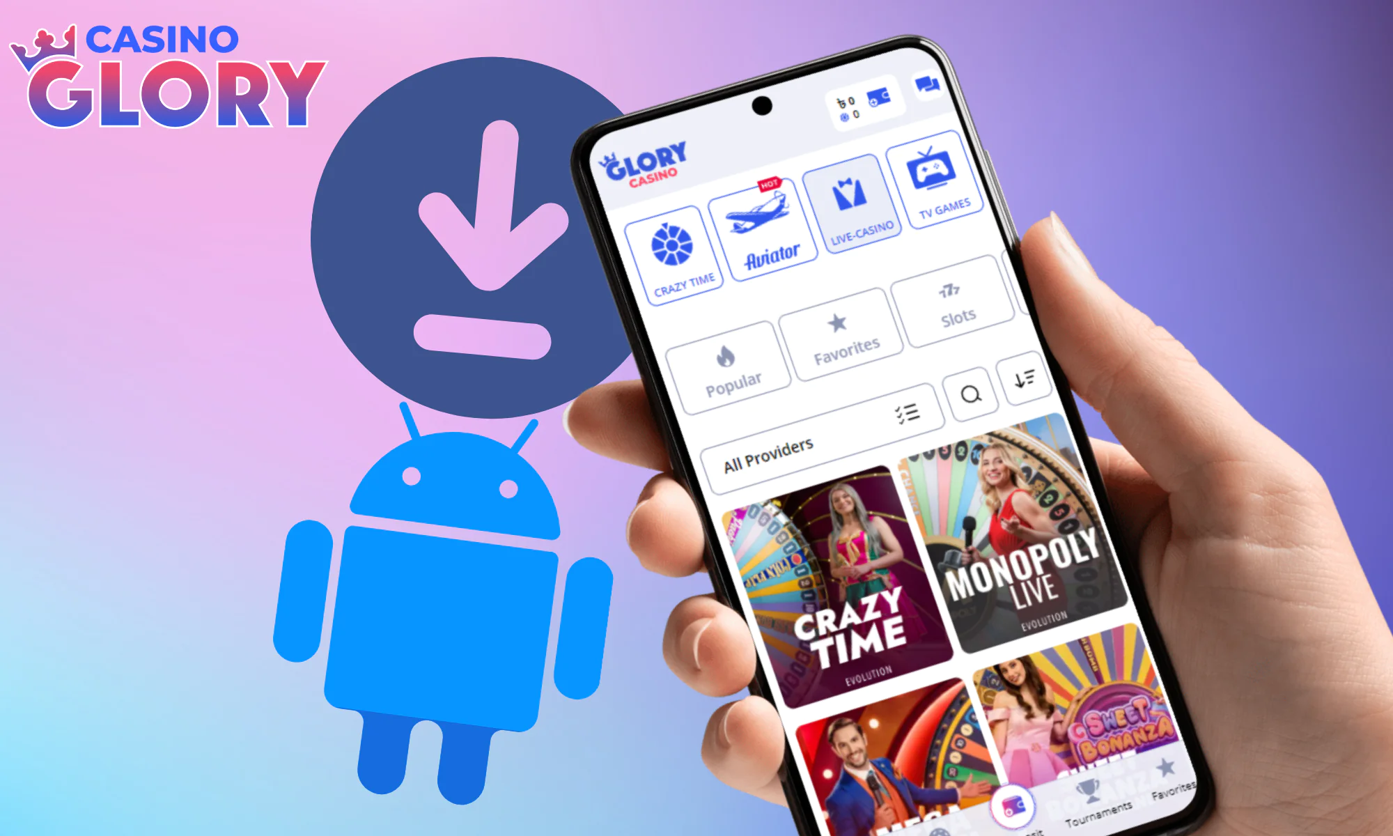 Glory Casino uygulamasını Android'e indirme ve yükleme